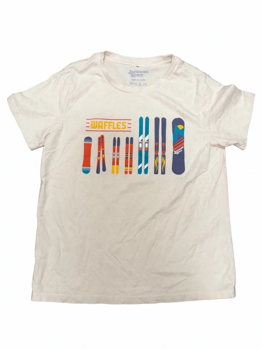Jackson Hole Short Sleeve "Waffles" Graphic Tee Cream size medium